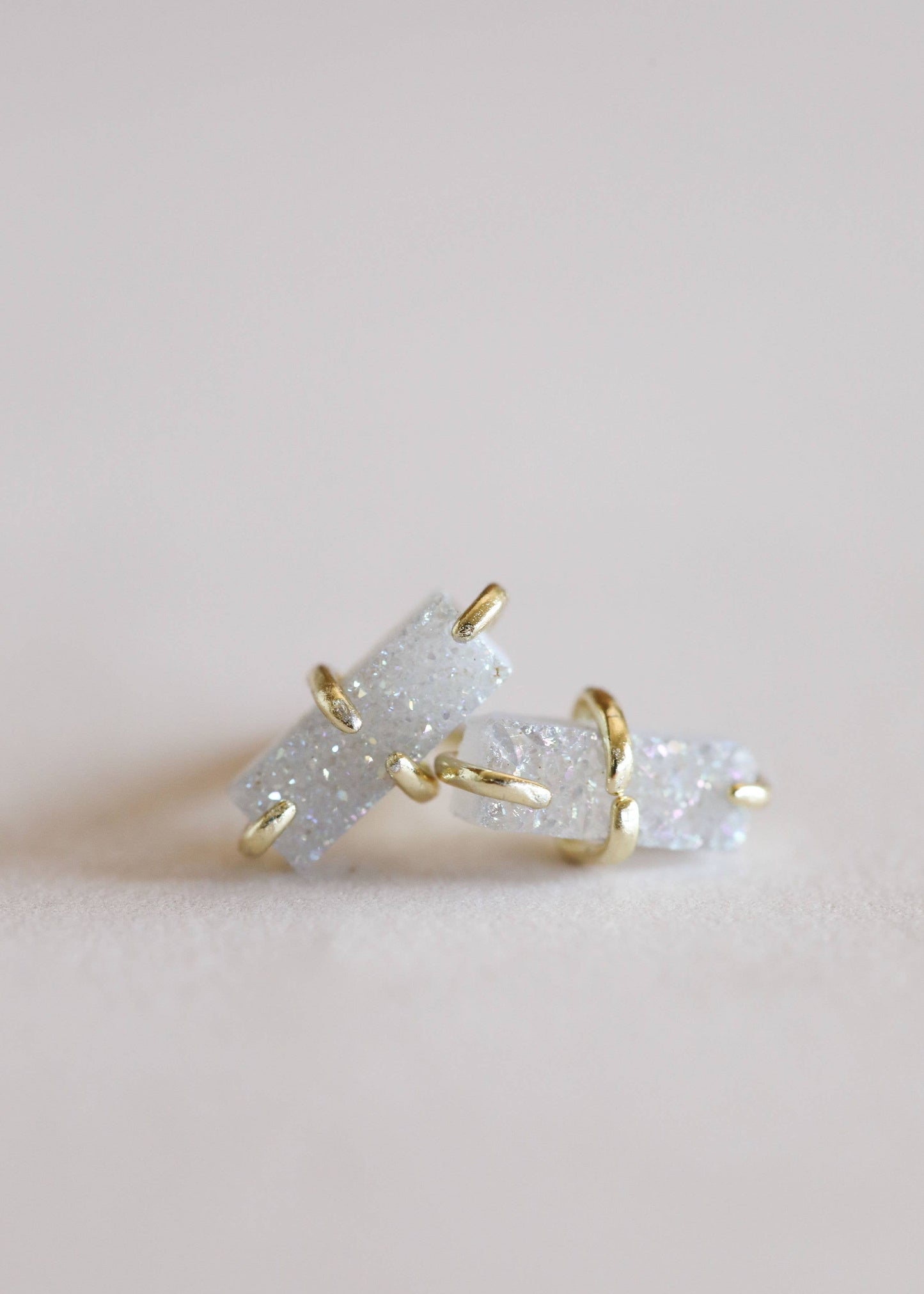 Druzy Bar - White - Gold Earrings