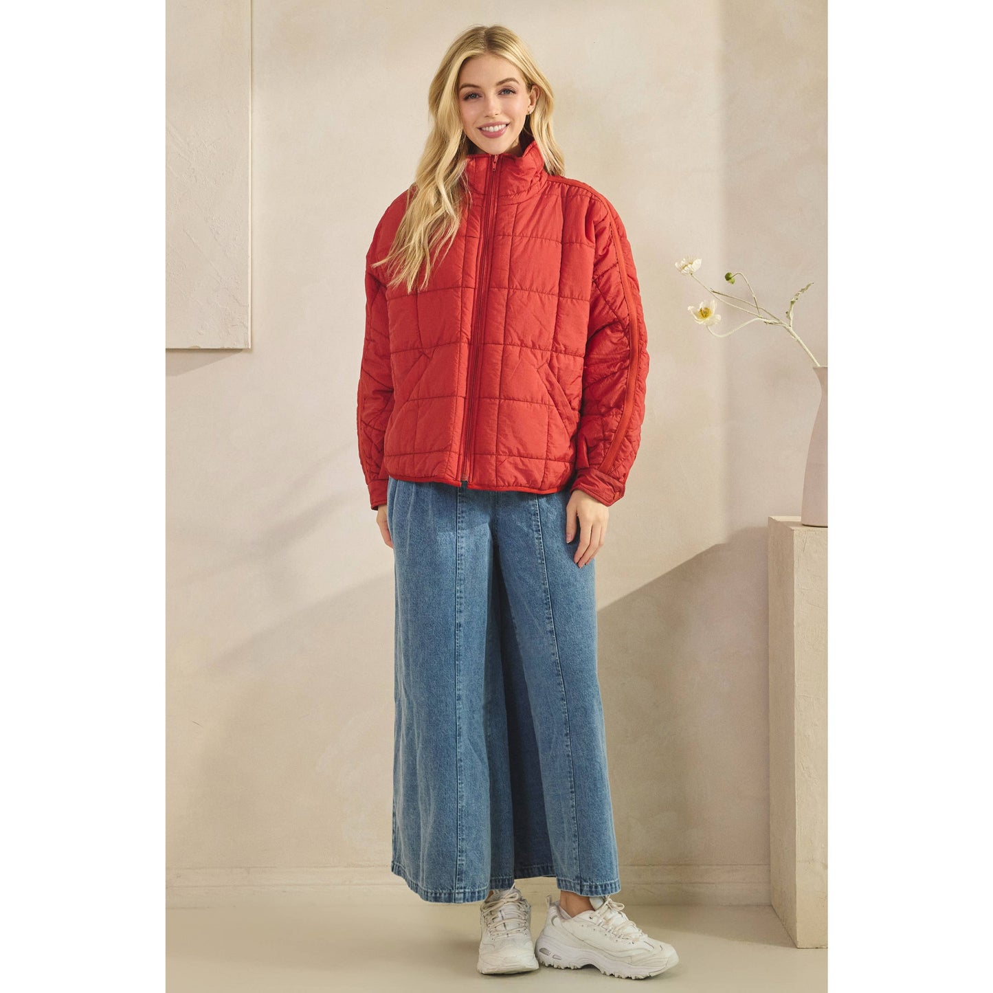 Oversized Packable Puffer Jacket – Brick Red