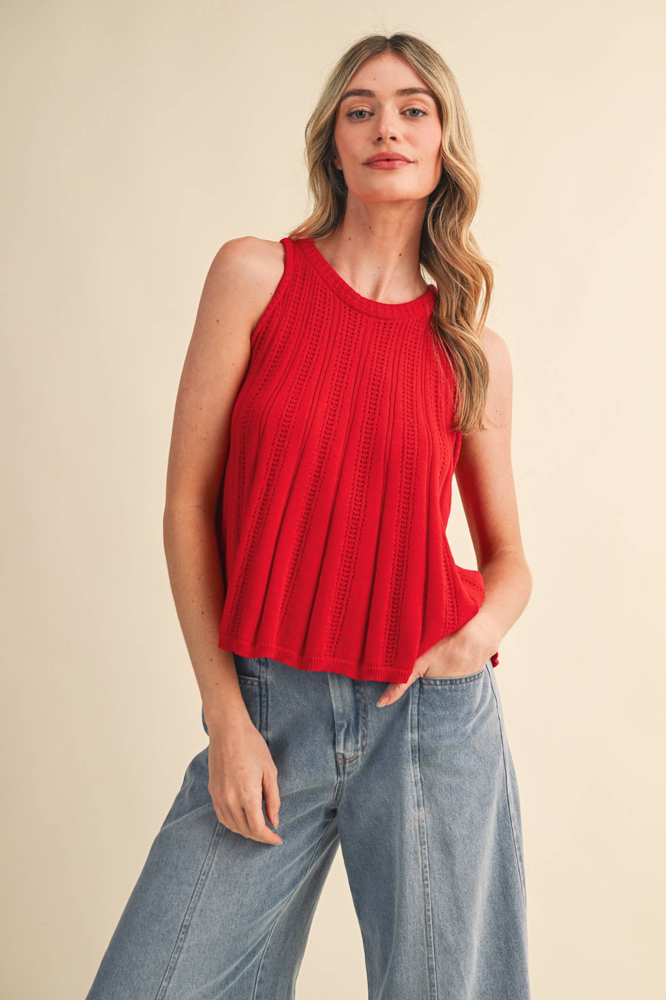 Sleeveless Pointelle Sweater Knit Tank