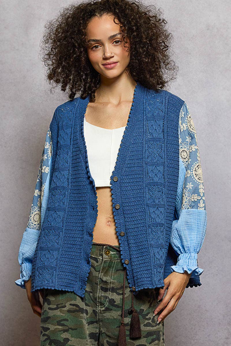 Blue Skies Crochet Sleeve Cardigan