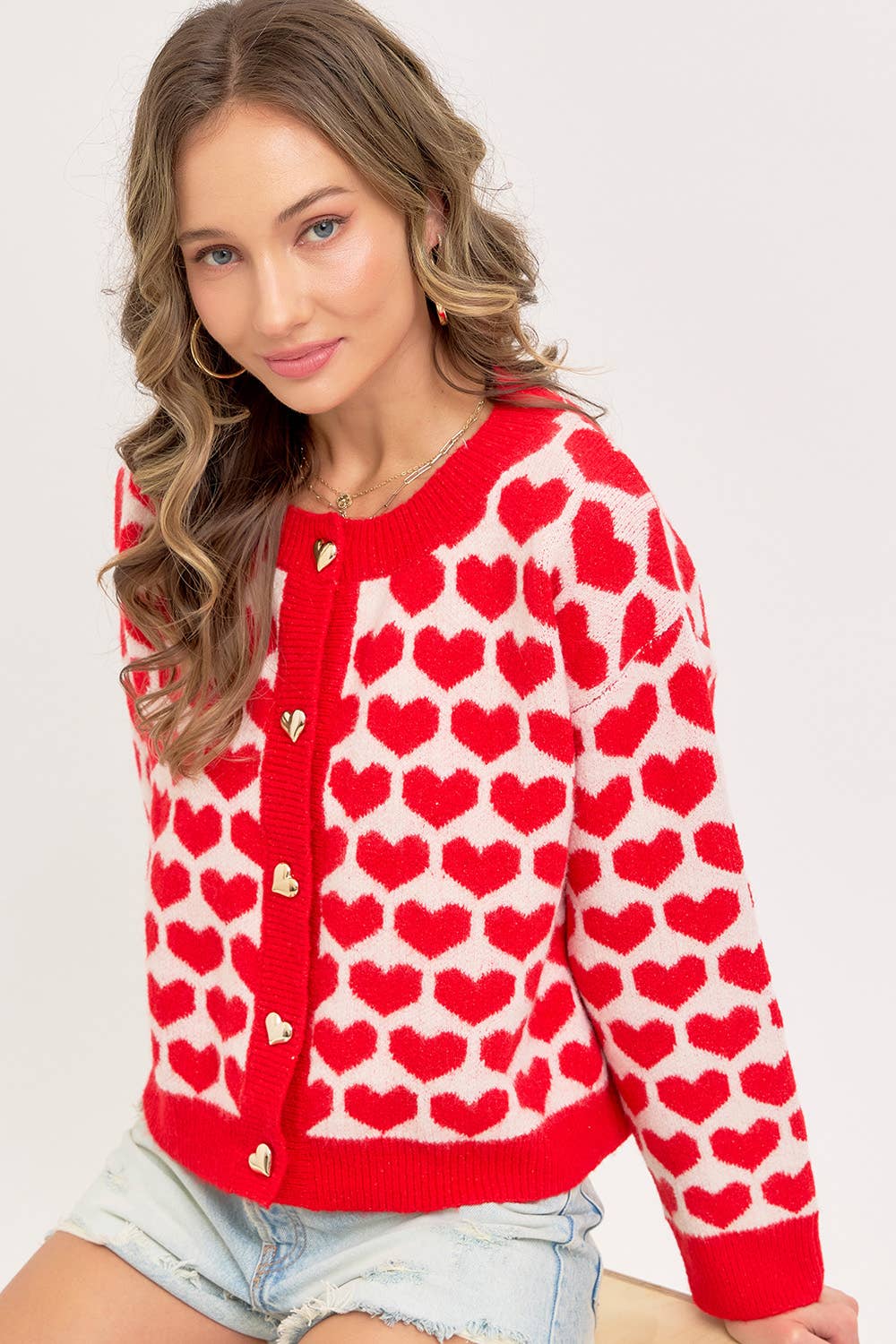 Sweetheart Button Cardigan – Pink or Red