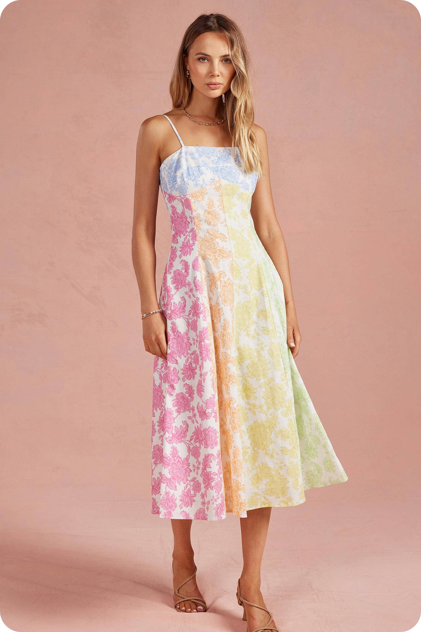 Botanical Garden Cotton/Linen Blend  Midi Dress