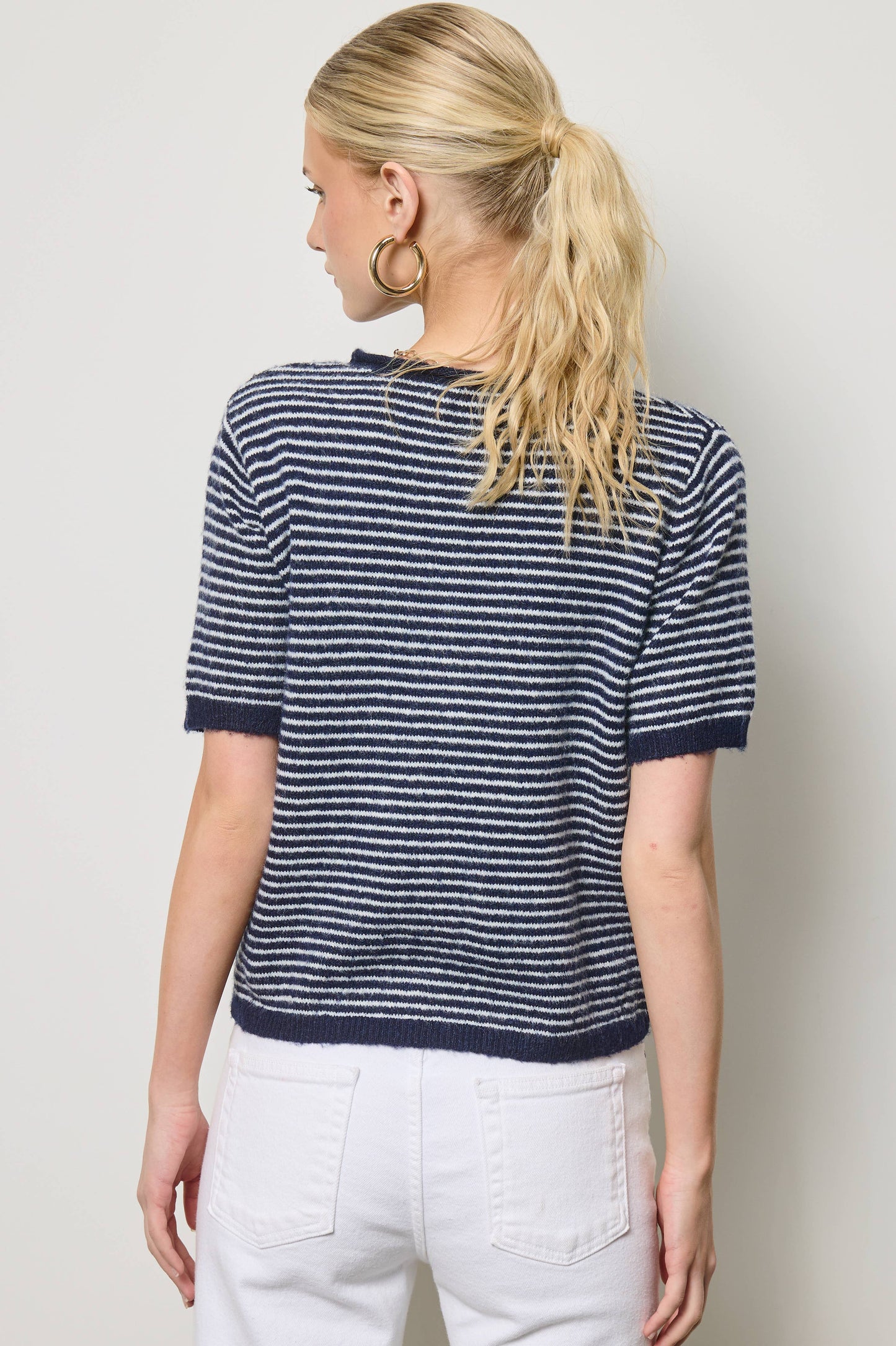 Muse Striped Short Sleeve Button Cardigan