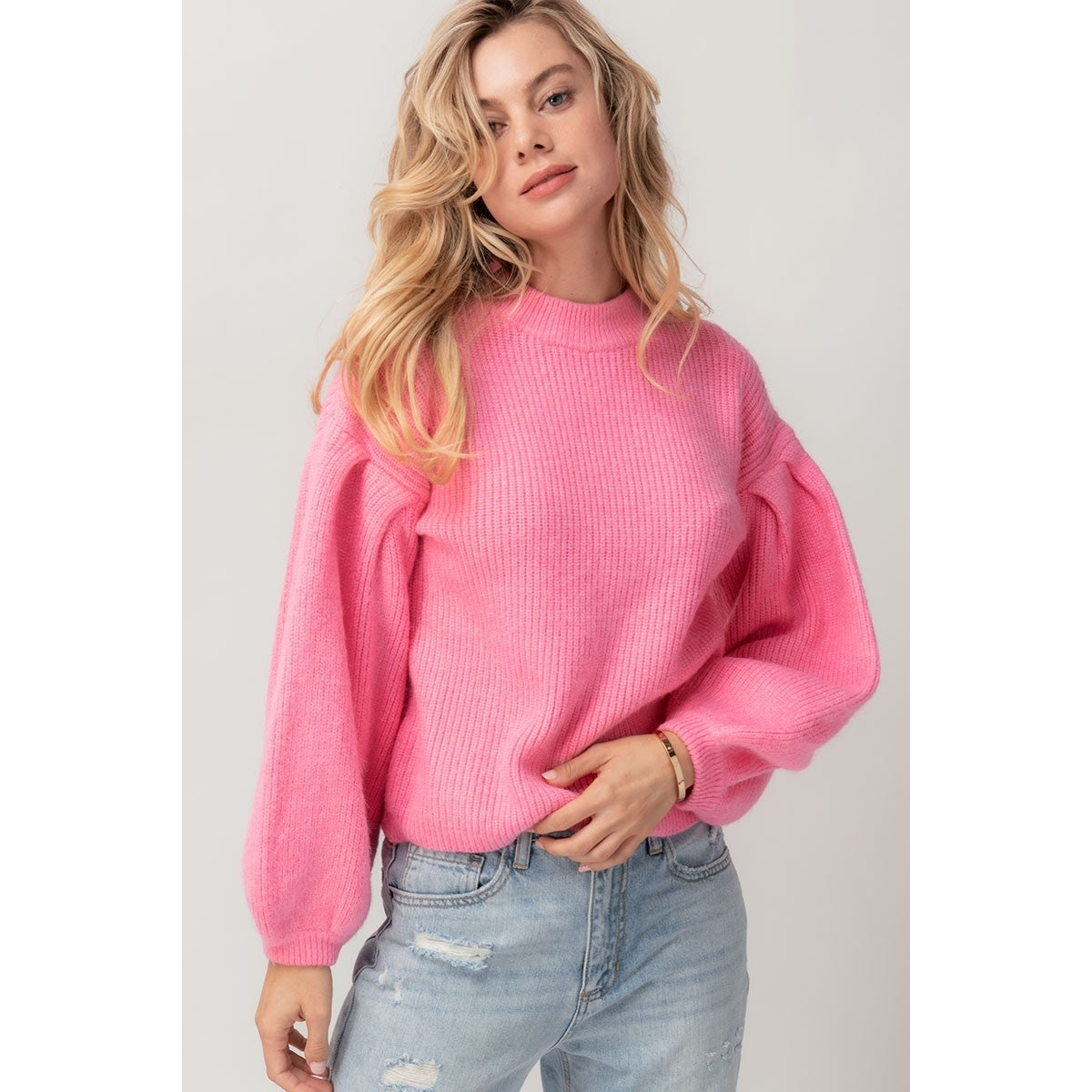 Chunky Knit Bishop Sleeve Sweater