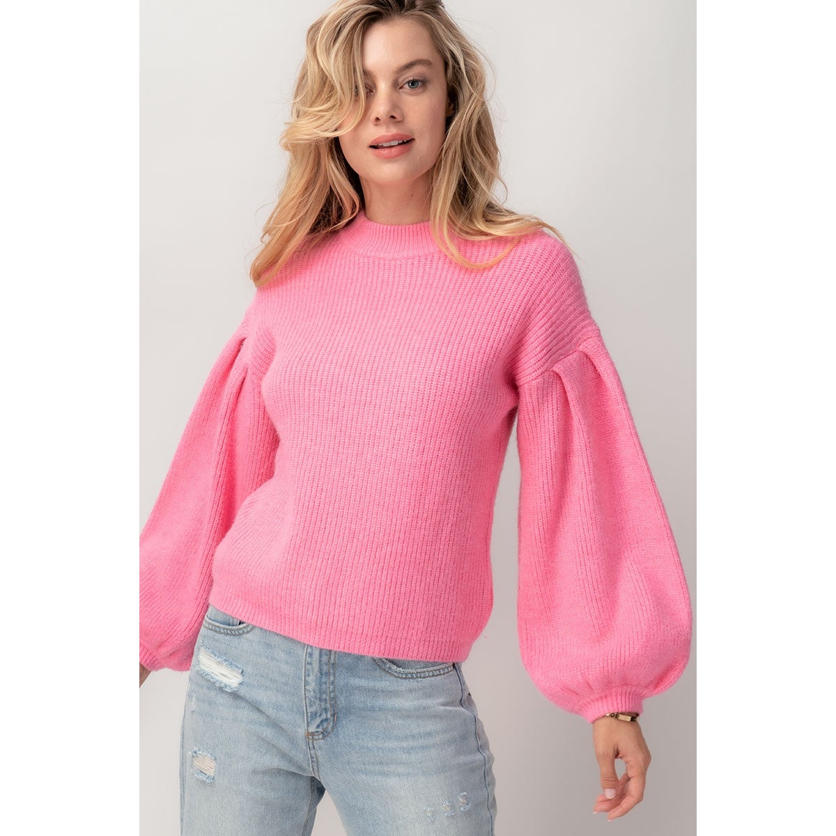 Chunky Knit Bishop Sleeve Sweater