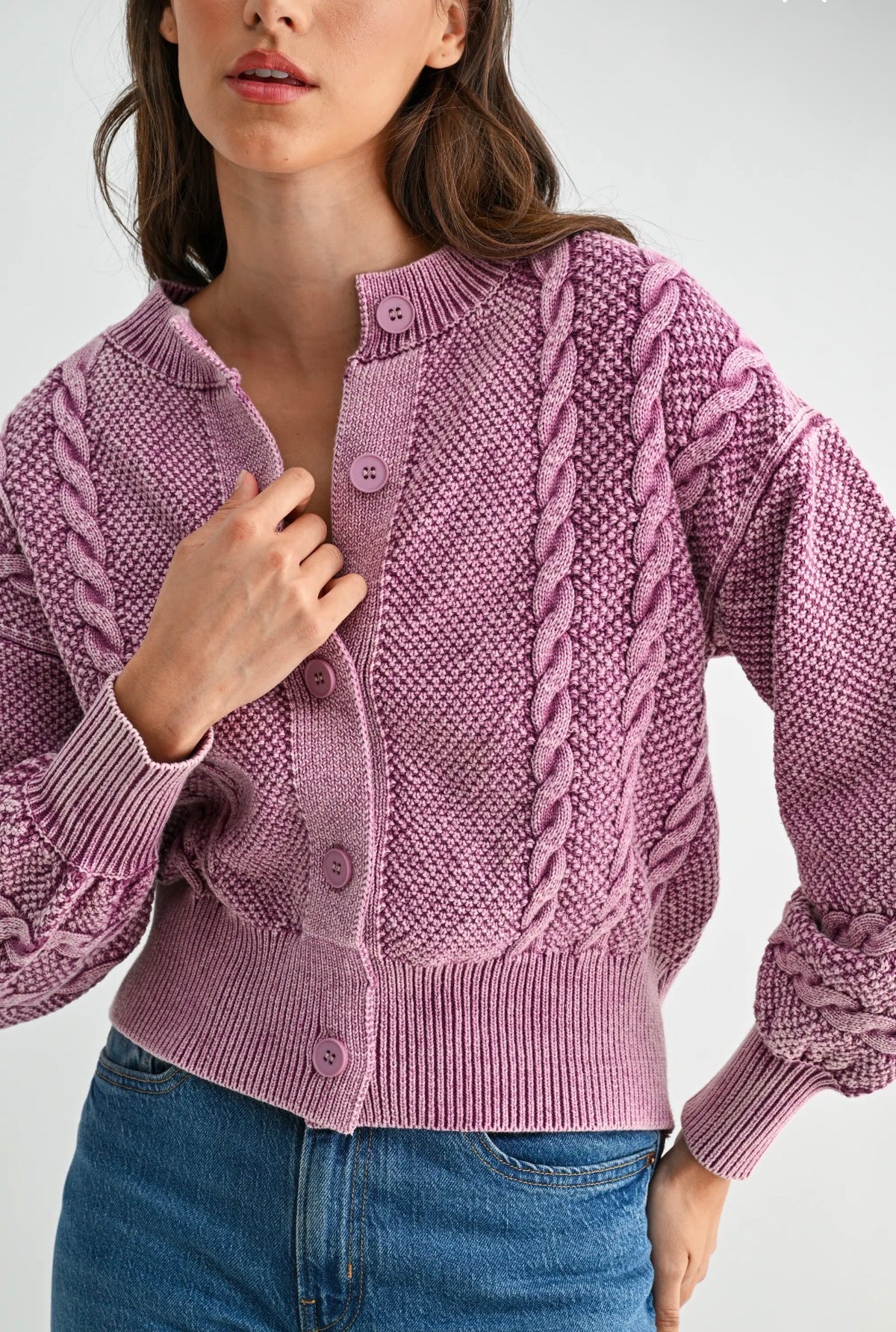 Cozy Vintage Wash Cable Knit Cardigan