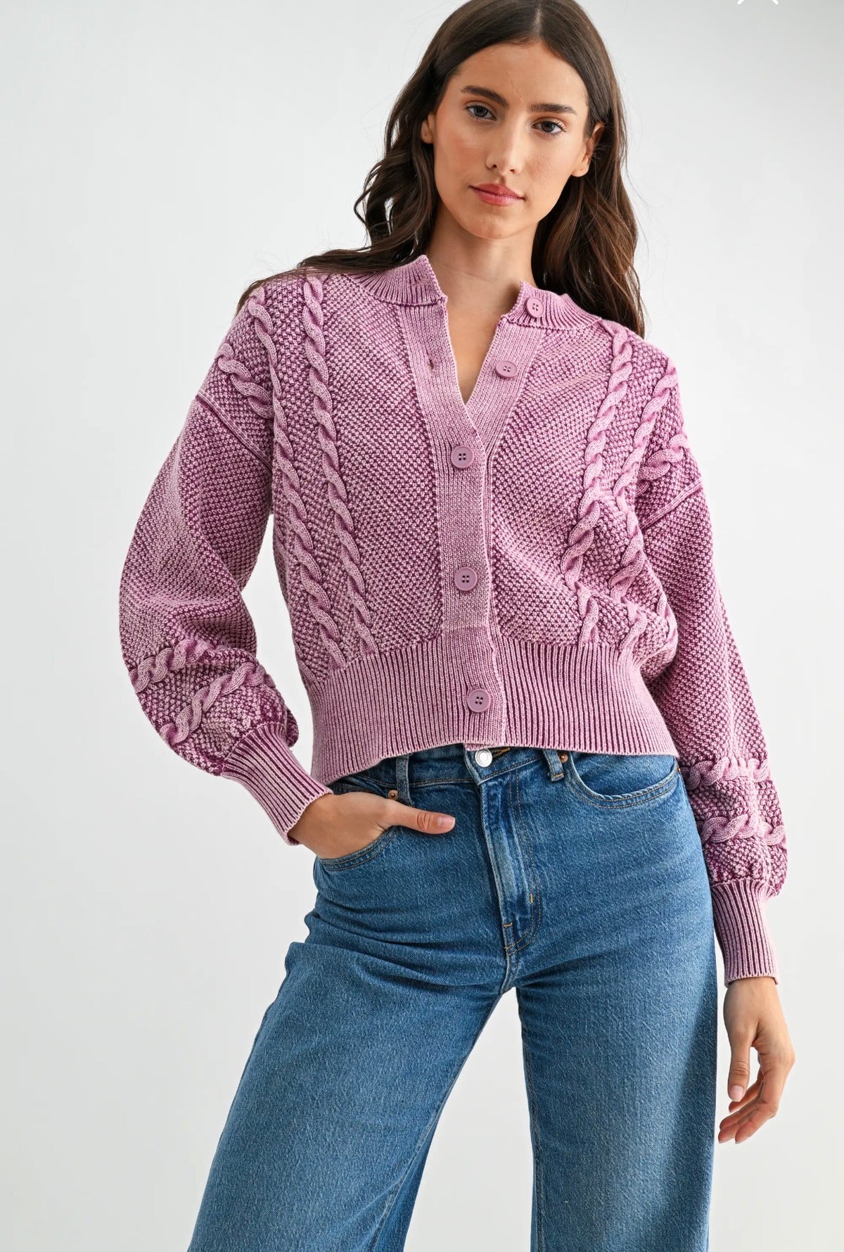 Cozy Vintage Wash Cable Knit Cardigan