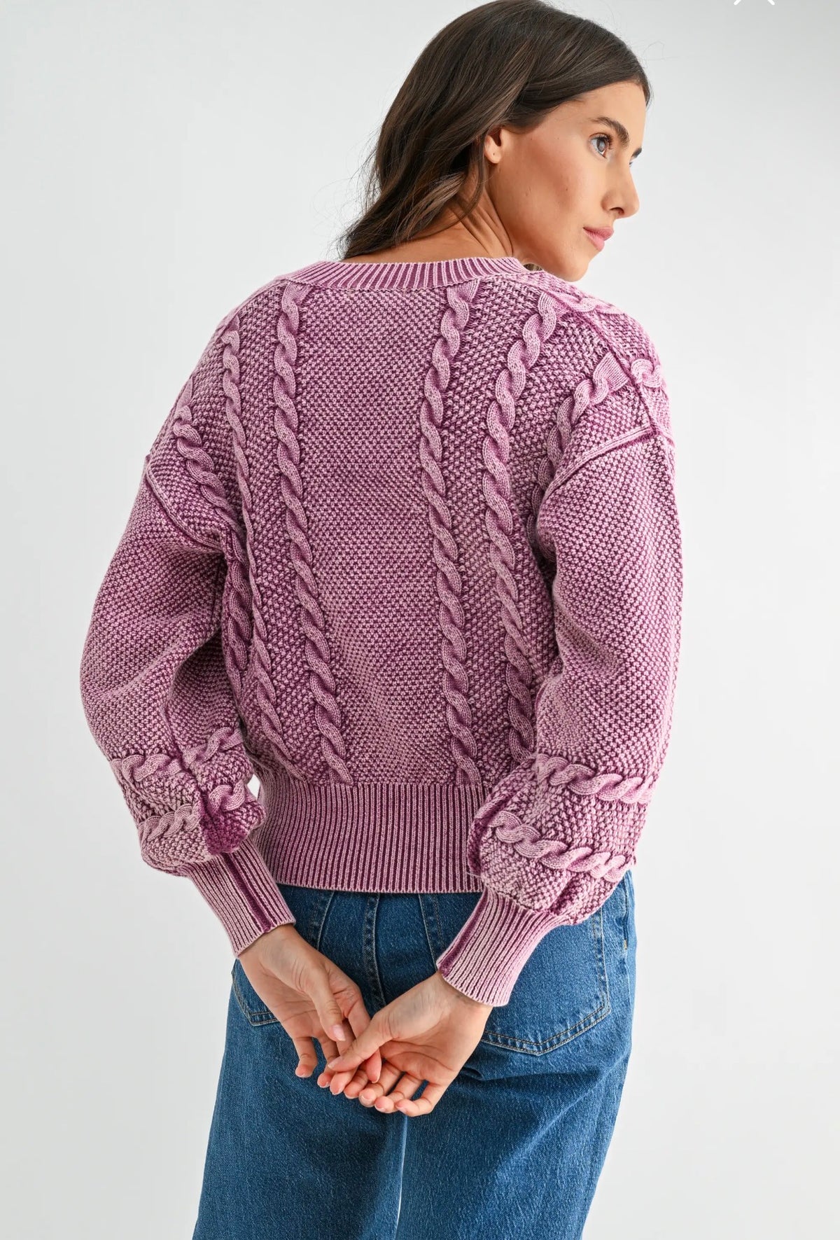 Cozy Vintage Wash Cable Knit Cardigan