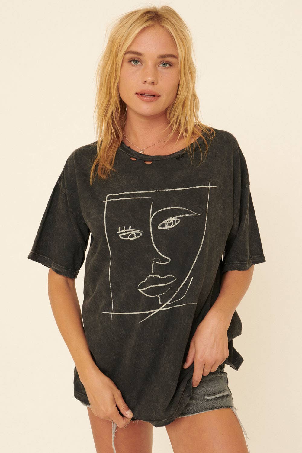 Mineral Washed Abstract Faces Graphic Tee