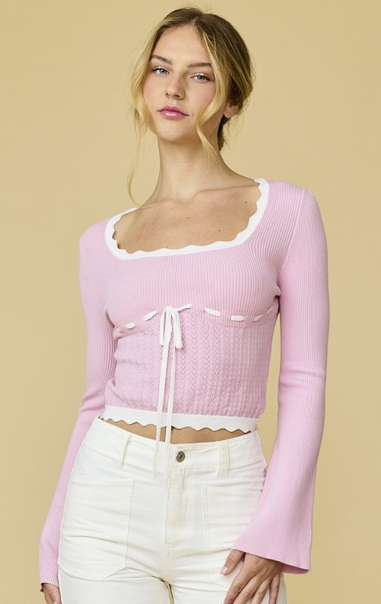 Dylan Sweetheart Flare Sleeve Knit Top