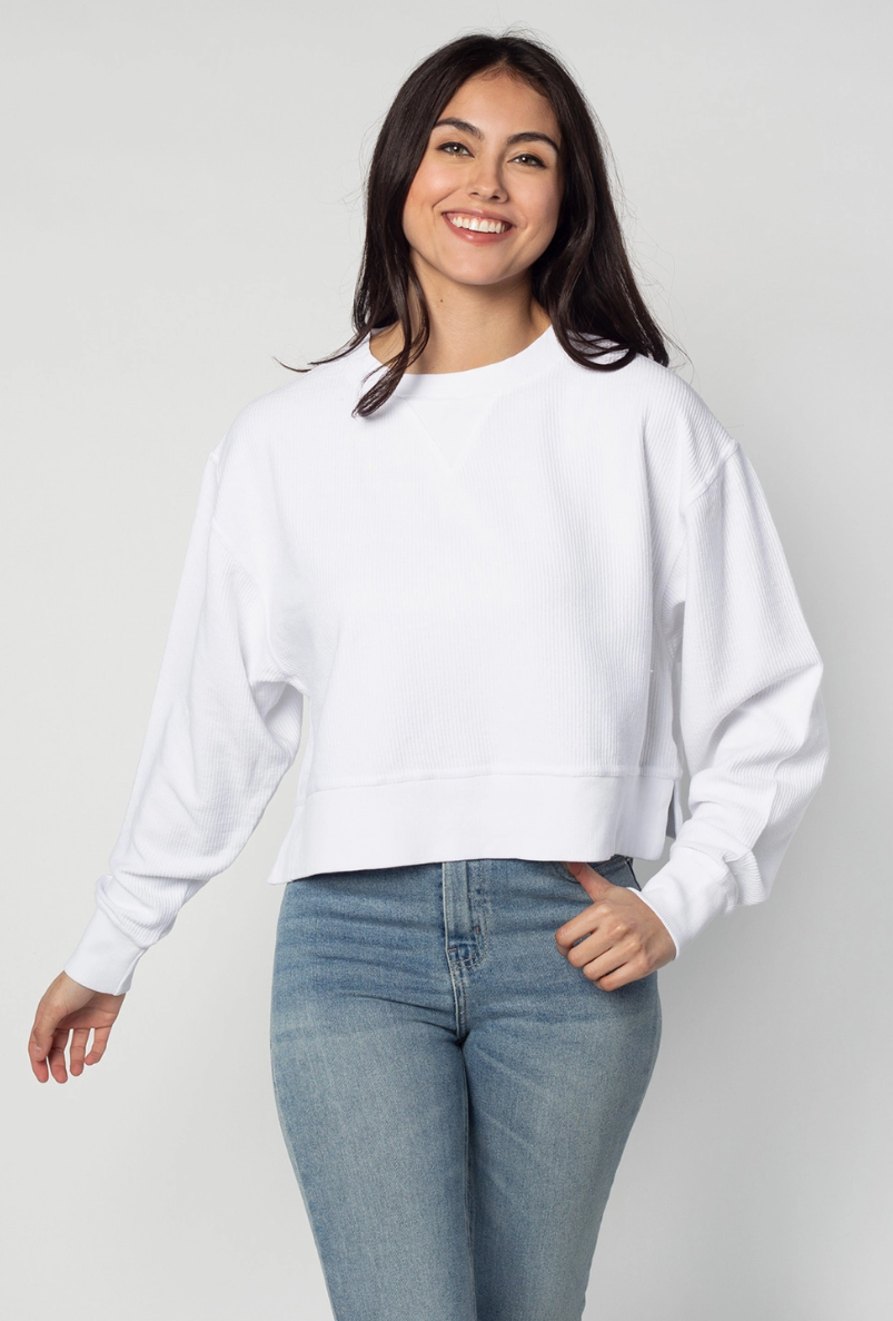 Cropped Corded Pullover in White