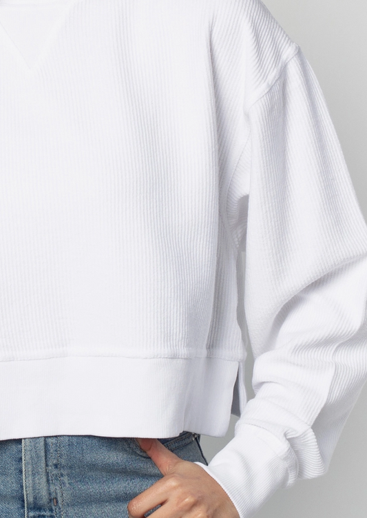Cropped Corded Pullover in White