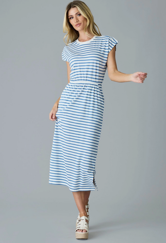 Blue and White Harbor Stripe Midi Dress