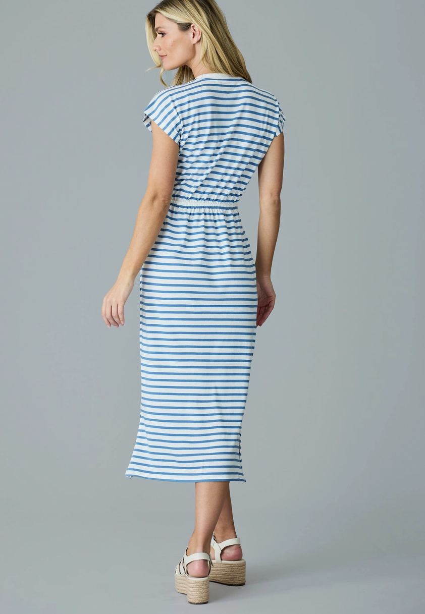 Blue and White Harbor Stripe Midi Dress