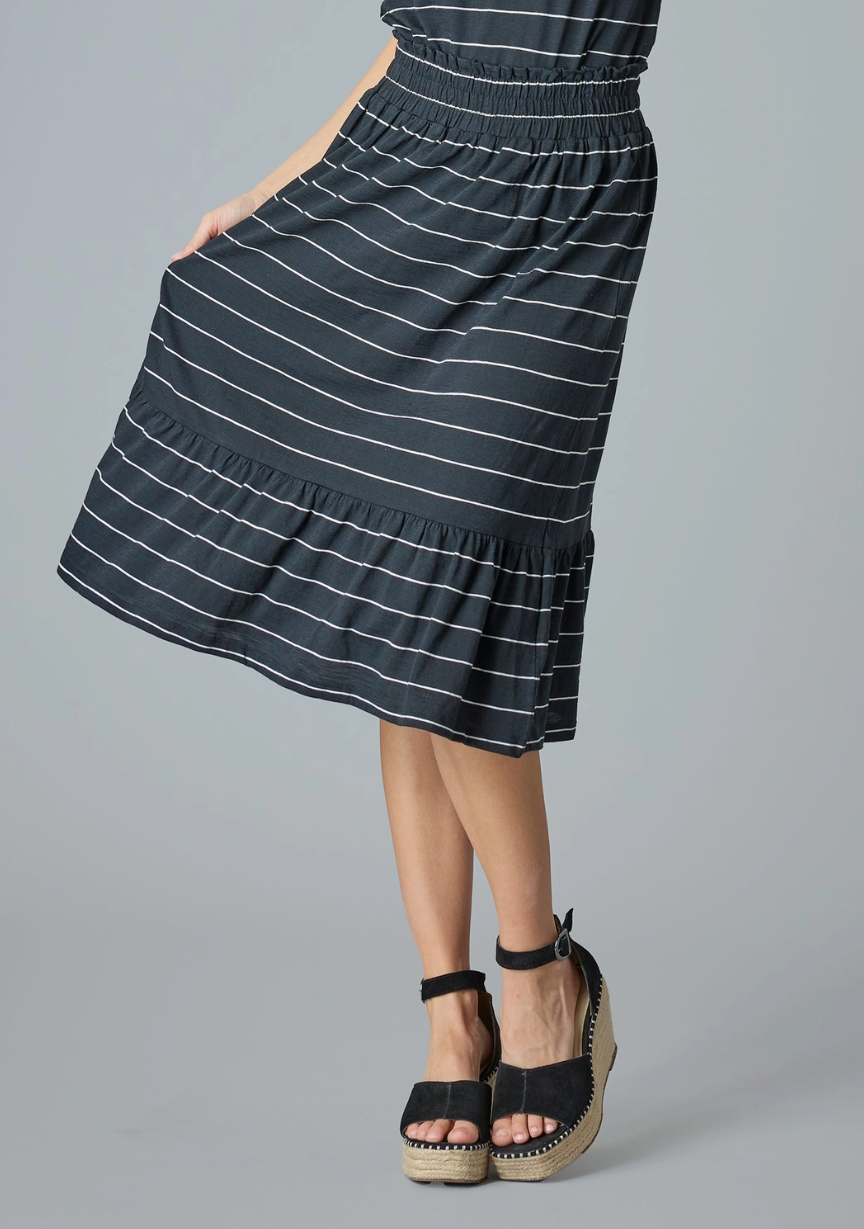 Tres Belle Black and White Stripe Midi Skirt