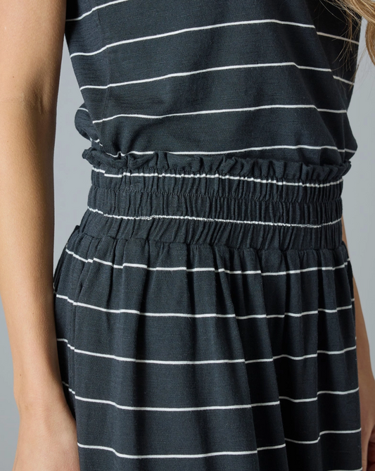 Tres Belle Black and White Stripe Midi Skirt