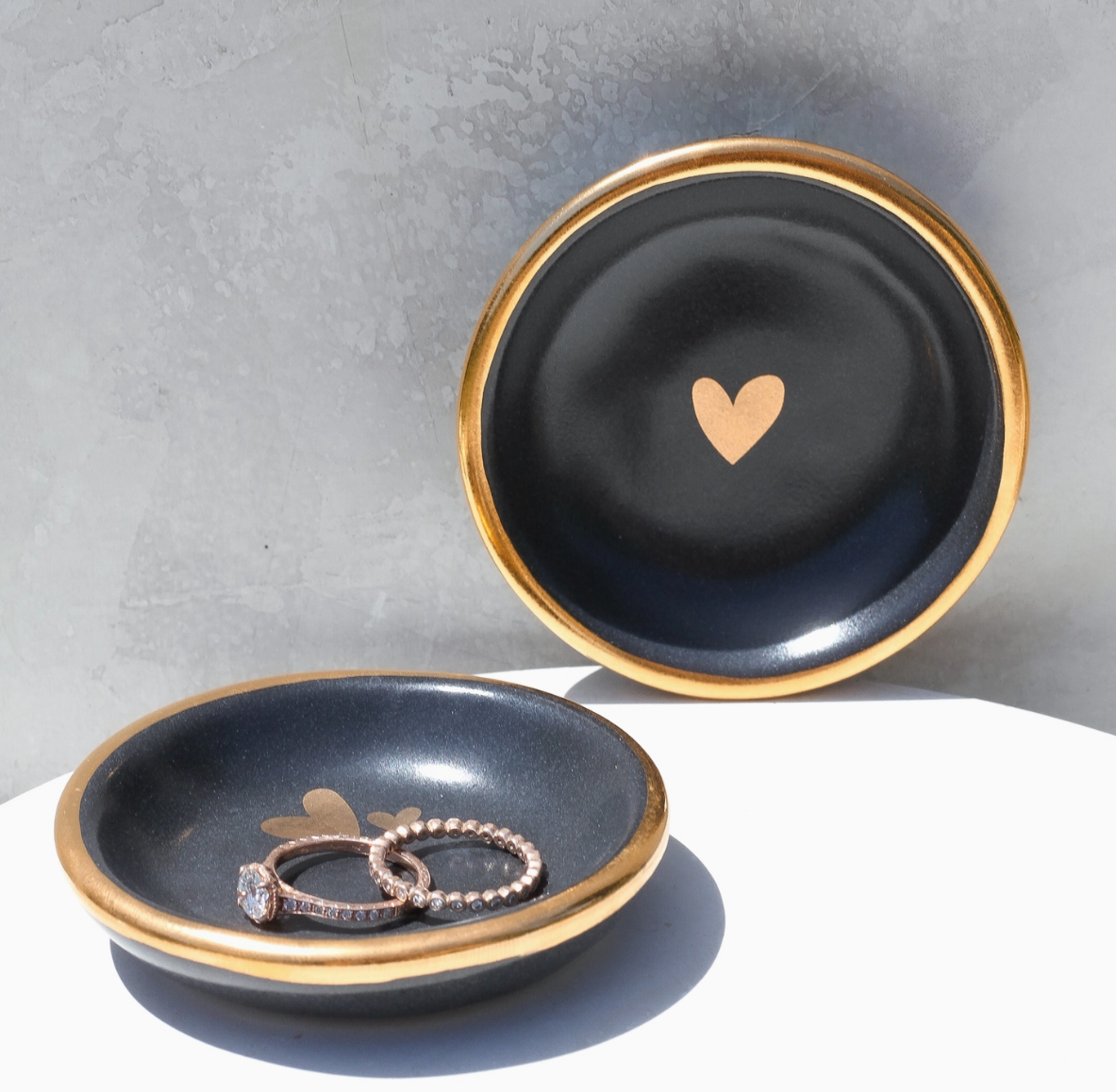 Double Heart Ring Dish | Handmade Pottery with Gold