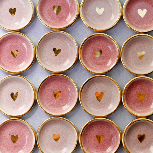 Pink Heart Ring Dish | Handmade Pottery Trinket with Gold