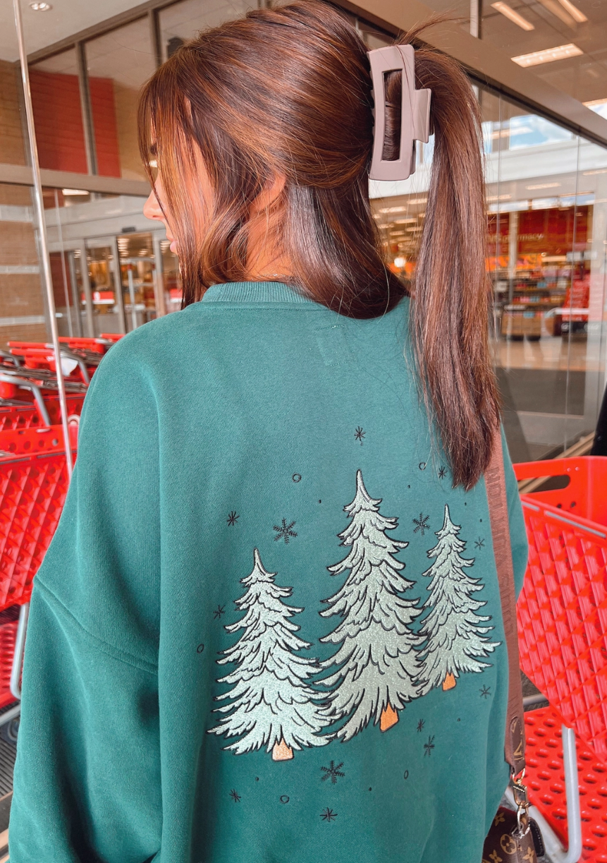 Green Christmas Tree Embroider Sweatshirt