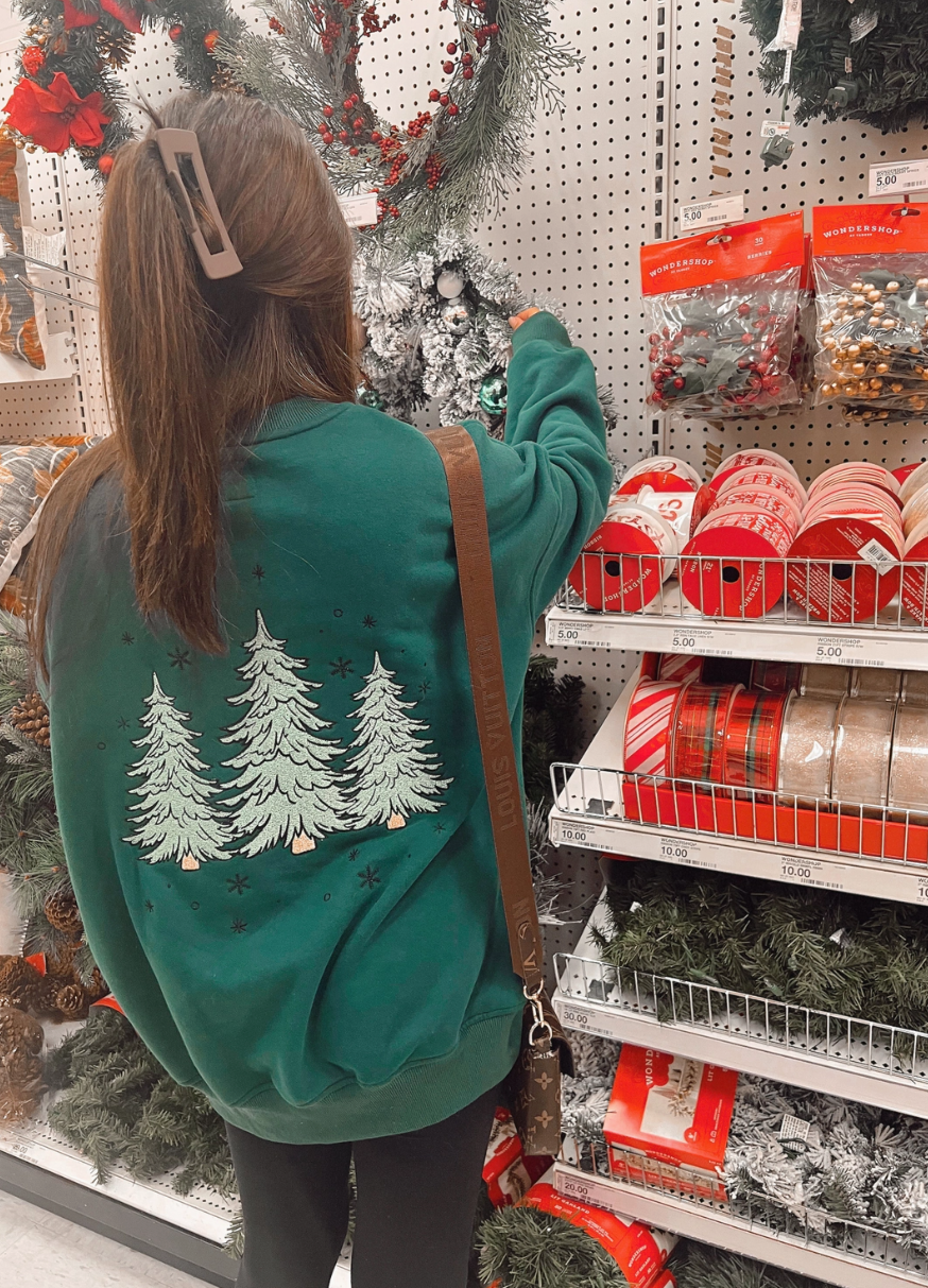 Green Christmas Tree Embroider Sweatshirt