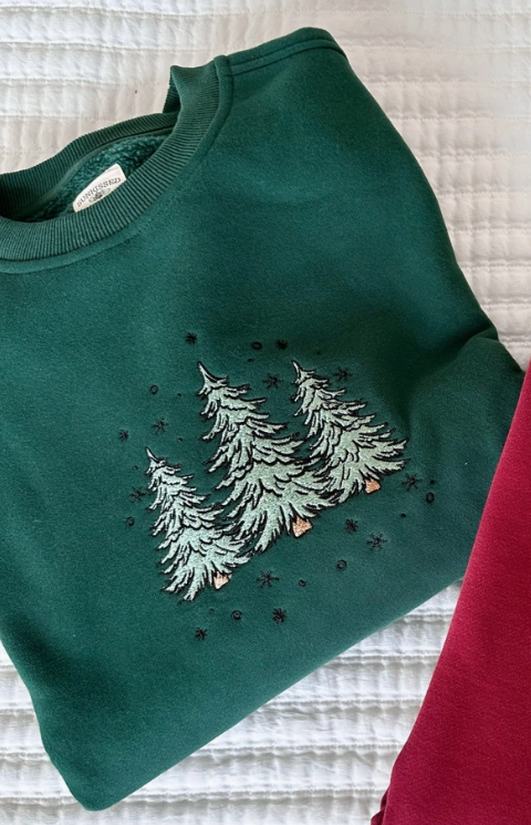 Green Christmas Tree Embroider Sweatshirt