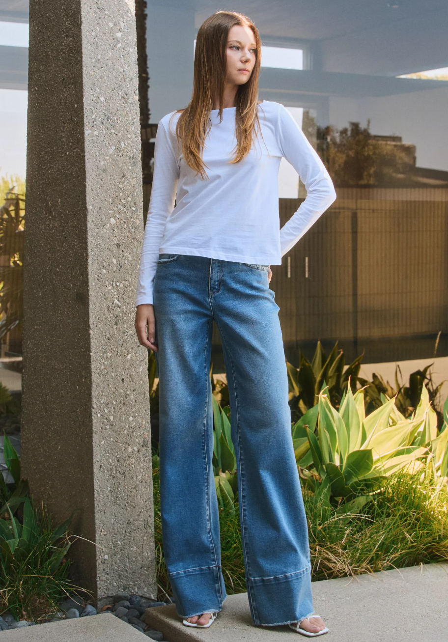 The Olivia High Rise Wide A-Line Jeans with Raw Hem