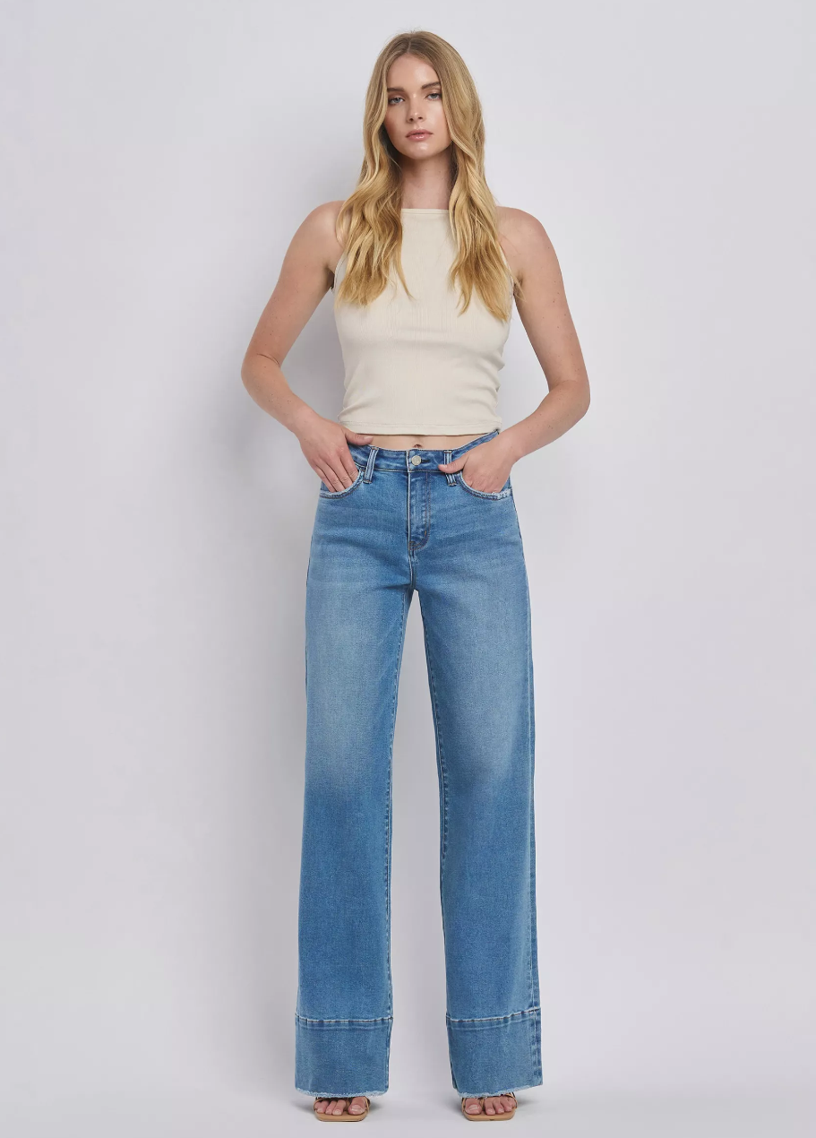 The Olivia High Rise Wide A-Line Jeans with Raw Hem