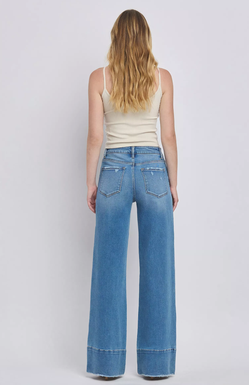 The Olivia High Rise Wide A-Line Jeans with Raw Hem