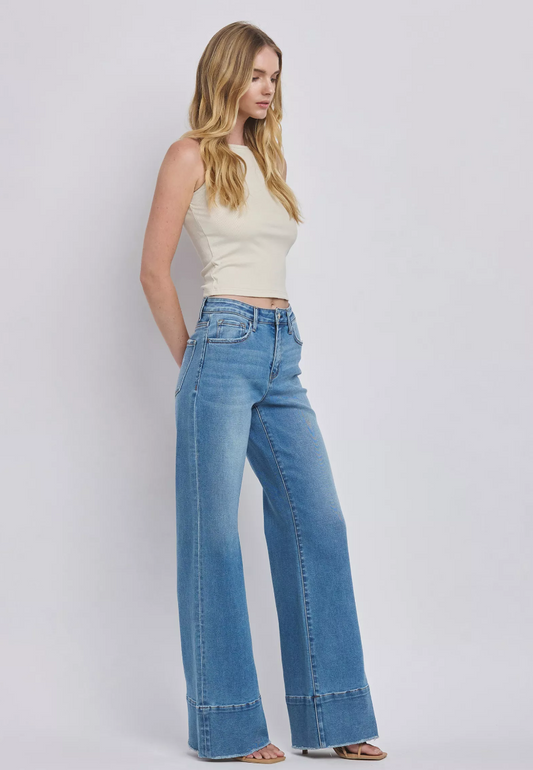 The Olivia High Rise Wide A-Line Jeans with Raw Hem