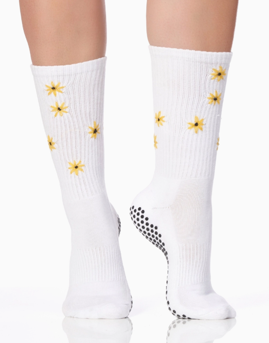 Limited Edition Tall Tube Grip Sock with Sunflower Embroidery