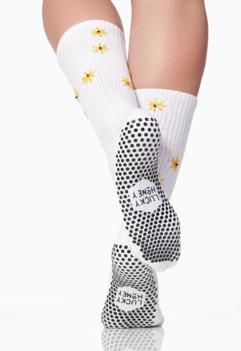 Limited Edition Tall Tube Grip Sock with Sunflower Embroidery