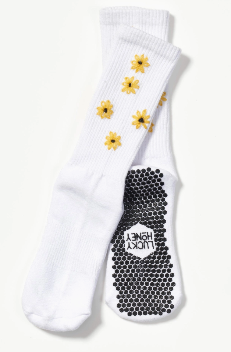 Limited Edition Tall Tube Grip Sock with Sunflower Embroidery