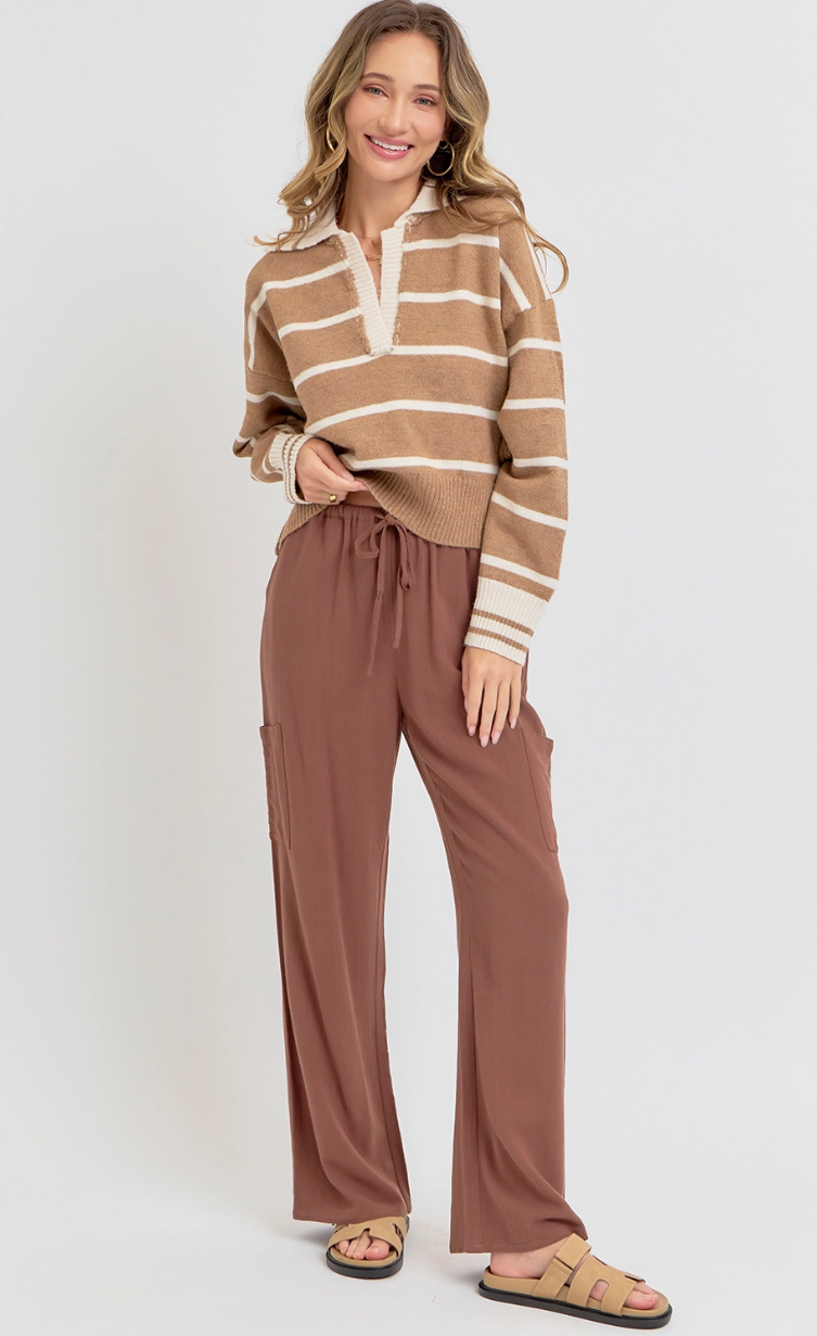 Linen drawstring pants - Autumn Brown