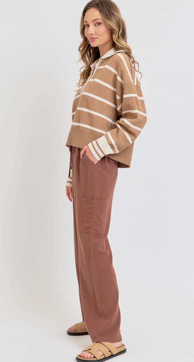 Linen drawstring pants - Autumn Brown