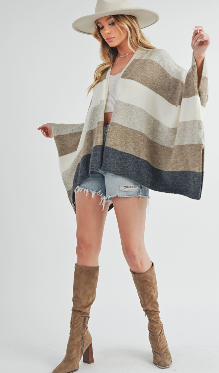 Zuri Soft Striped Fall Poncho Cardigan