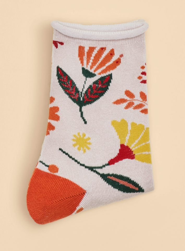 Watercolour Flowers Ankle Socks - Cream