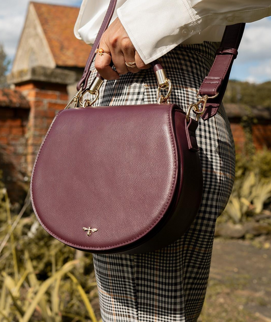 Fable Liberty Saddle Purse - Burgundy Vegan Leather