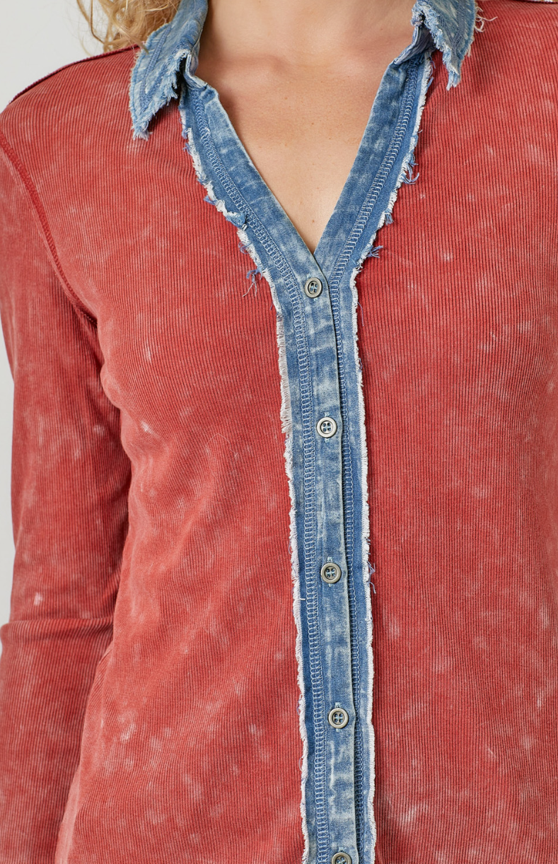 Washed Thermal Button Down Top