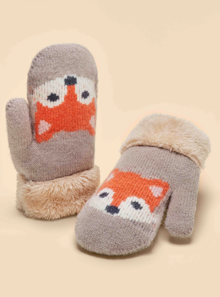 Kids Knitted Mittens - Fox, Slate