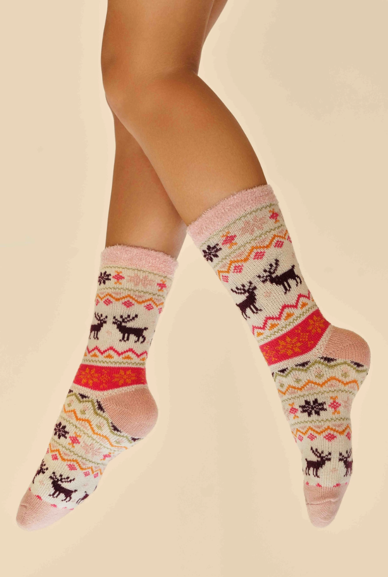 Fair Isle Reindeer Cozy Socks