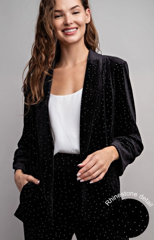 Tiny Rhinestone Velvet Blazer