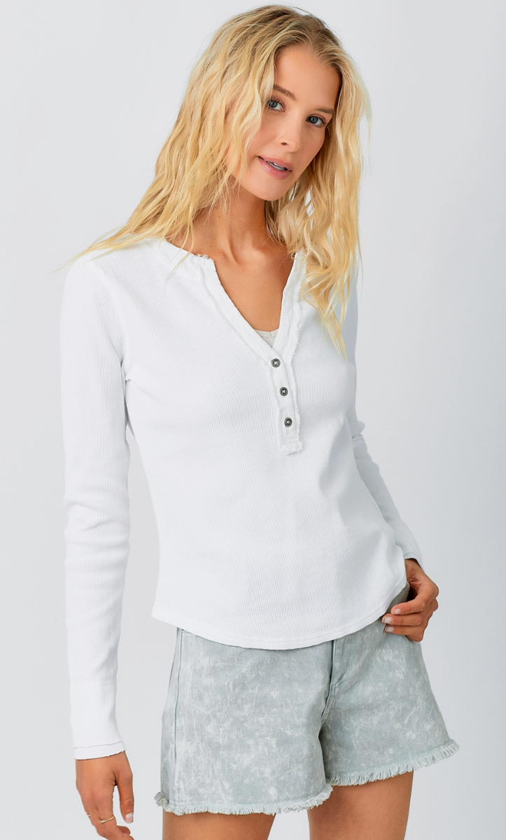 White Washed Thermal Henley Top