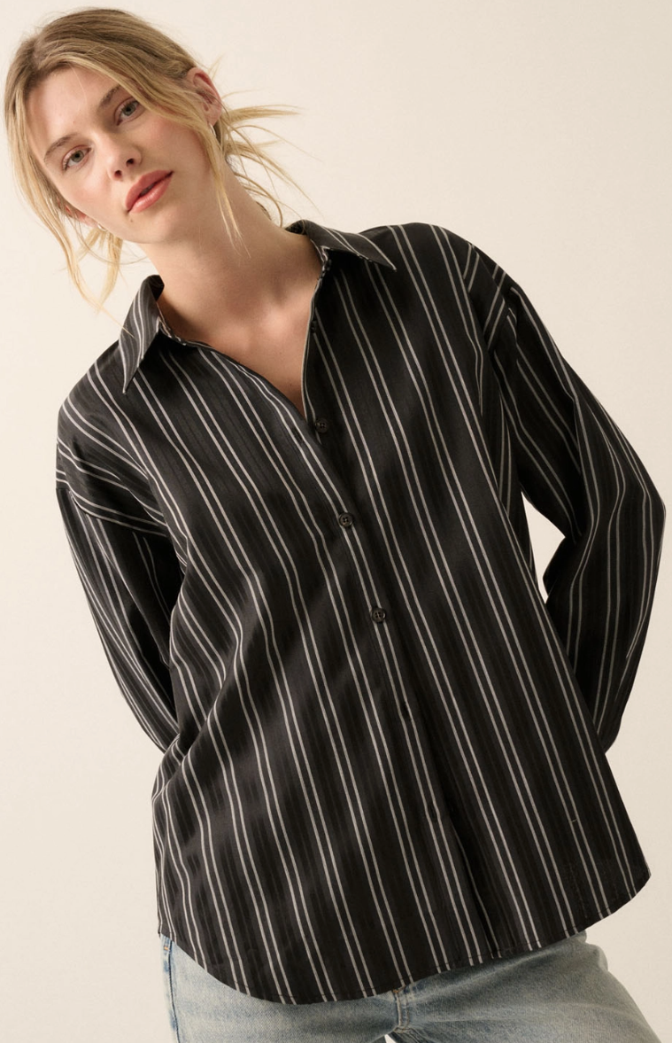 Striped Button-Back Collared Shirt