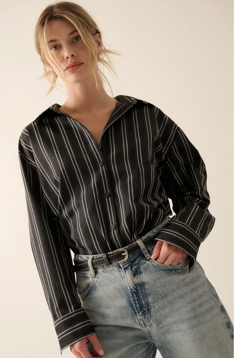 Striped Button-Back Collared Shirt