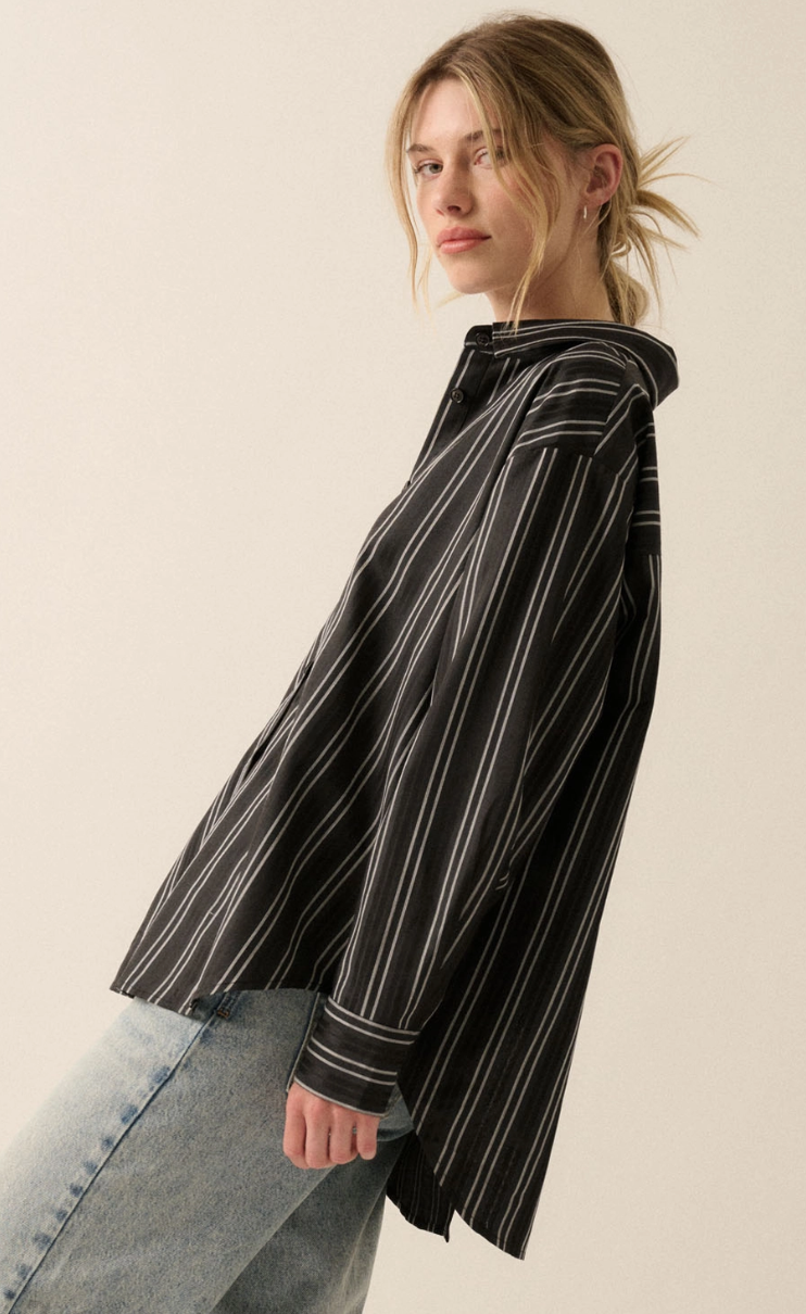 Striped Button-Back Collared Shirt