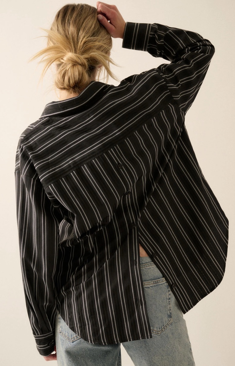 Striped Button-Back Collared Shirt