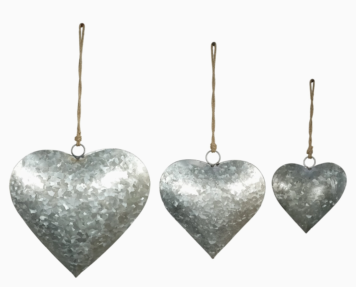 Metal 3-D Hanging Heart Ornaments - Color and Size Options