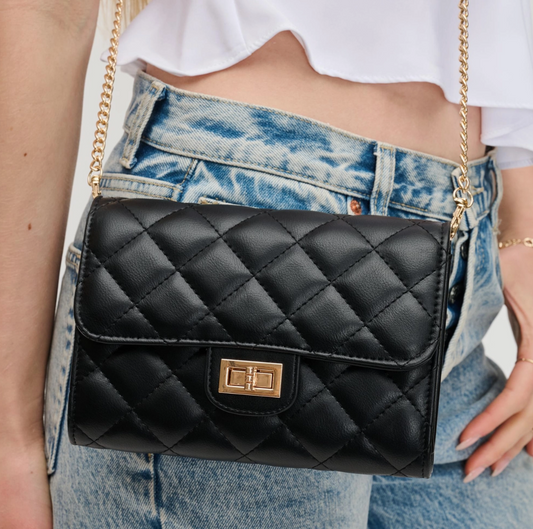 Chanel Inspired Quilted Vegan Leather Crossbody Clutch Purse
