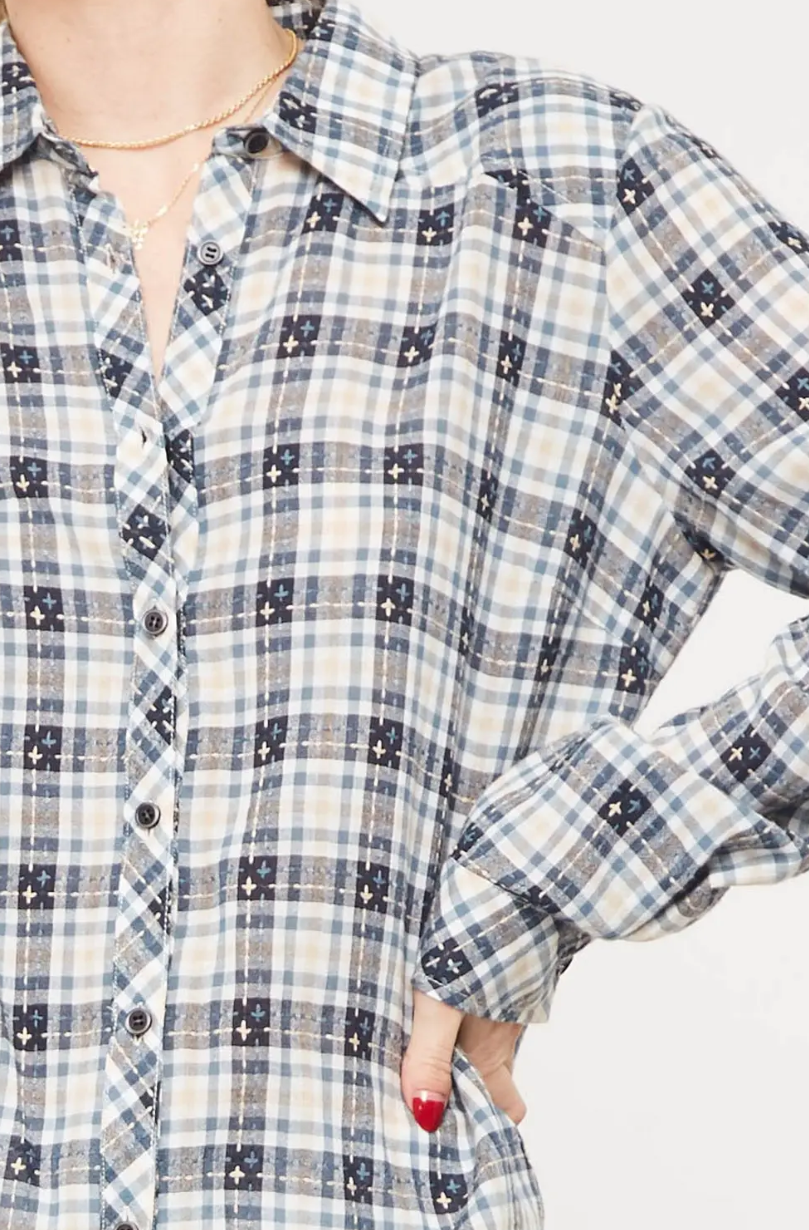 Embroidered Plaid Button-Down Shirt