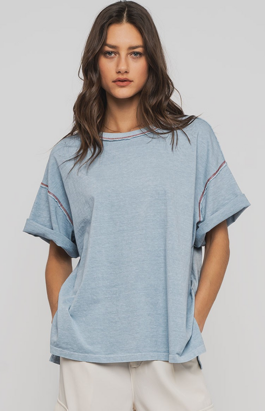 Contrast Stitch Mineral Wash Oversized Tee - 2 color options